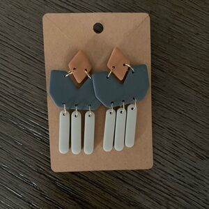 Geometric Gray and Peach polymer clay Earrings